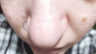 Angies full extreme close-up nose exploration: all angles, pinching...