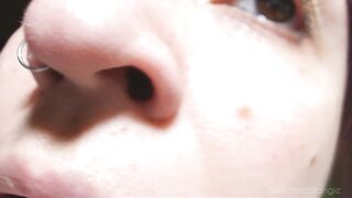 Angies full extreme close-up nose exploration: all angles, pinching...