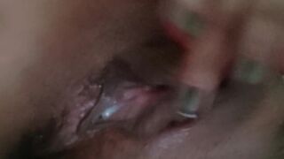 Excited Latina home alone, fingering & playing with her soaked twat