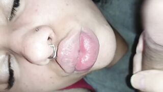 Sensual blaze paints face with cum, throat shudders totally