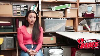 Busted thief cries then fucks security in the stockroom