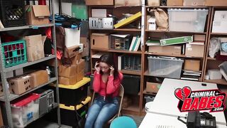 Busted thief cries then fucks security in the stockroom