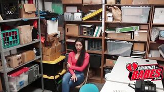 Busted thief cries then fucks security in the stockroom