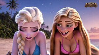 Rapunzel and Elsa stranded on an island