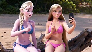 Rapunzel and Elsa stranded on an island