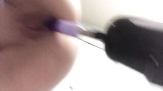 Playing with cunt pump and banged HARD by fucking machine
