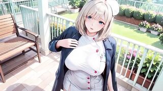 Blonde Nun Nurse! Slothful Kneeling on the Hospital Bed, Hand Cupping Her Soft Breast with a Hazy Gaze