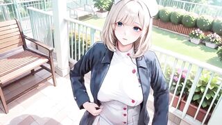 Blonde Nun Nurse! Slothful Kneeling on the Hospital Bed, Hand Cupping Her Soft Breast with a Hazy Gaze