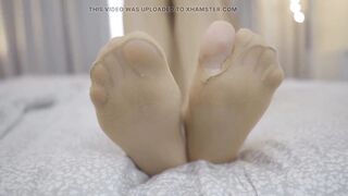 Older MILF Teases with Sheer Nylon Feet