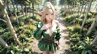 Forest Elf Queen! Kneeling in the dappled sunlight, her fingertips tracing the staff as this playgirl gets wet.