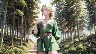 Forest Elf Queen! Kneeling in the dappled sunlight, her fingertips tracing the staff as this playgirl gets wet.