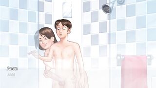 Anon sucks Debbie's backdoor and squeeze her big tits in shower - summertime saga gameplay part 4