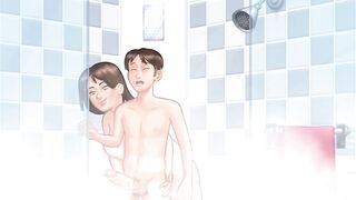 Anon sucks Debbie's backdoor and squeeze her big tits in shower - summertime saga gameplay part 4