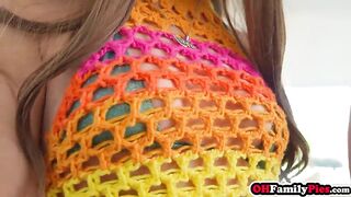Hot teens swallowed big wang and hot honey enjoyed rough vagina banging in a trio