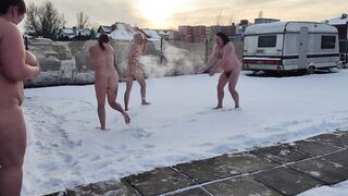 Swingers. two Married Couples Play in the Snow Naked. the Hotties Pee in the Snow and the Chaps Lick It off.