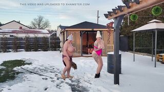 Swingers. two Married Couples Play in the Snow Naked. the Hotties Pee in the Snow and the Chaps Lick It off.