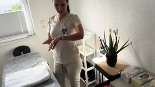 Masseuse Catches Client Jerking During Leg Massage - Then Lets Him Cum on Her Oily Tits