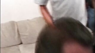 Small Teen Banged by two Monster Black Weenies That Cum in Her Mouth Together with a Lustful Dwarf