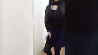 Gal crossdresser wearing patyhose plays with booty-plug in her ass