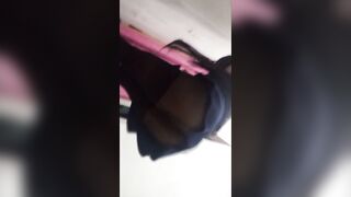 Gal crossdresser wearing patyhose plays with booty-plug in her ass