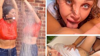 Wet and Bound. Kiki Daniels and Latina in Outdoor Suspension Bondage Ending with a Steamy Lesbian Tub Make Out
