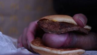 close up - fucking a cheeseburger