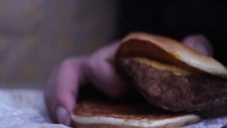close up - fucking a cheeseburger
