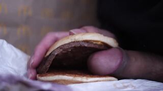 close up - fucking a cheeseburger