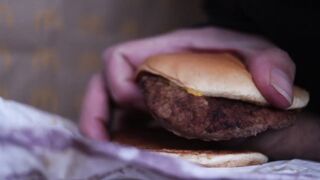 close up - fucking a cheeseburger