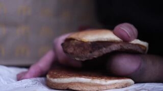 close up - fucking a cheeseburger
