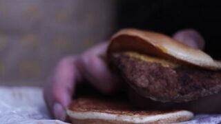 close up - fucking a cheeseburger