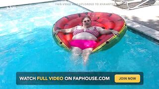 Short Video of BBW Nurse Vicki Floating on Her Massive Watermelon