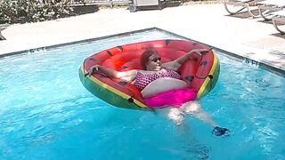 Short Video of BBW Nurse Vicki Floating on Her Massive Watermelon