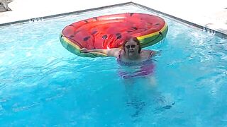 Short Video of BBW Nurse Vicki Floating on Her Massive Watermelon