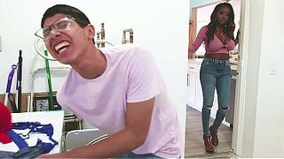 Caught Folding Her Underclothing And Jacking Off So This chick Asked If He Just Wanted To Bang Her