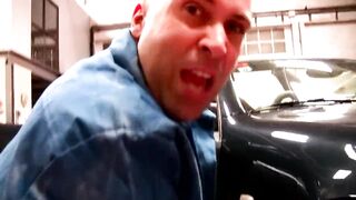 Deepthroat and threesome anal screw in the car with two golden-haired harlots