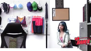Blue haired shoplifter fucks store security hard on the backroom desk