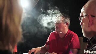 Six oldmen poker players gangabang 21 teeny for a bet