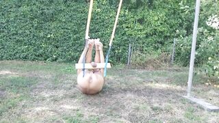 indecent gay pig servenaked outdoor fastened up testicles in humbler do gymnastics in front the guests