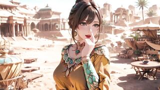 Green Gold Queen Coronation! Lazy side-lying in the desert palace, fingers teasing hair and veil, sun-kissed skin glistening.