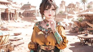 Green Gold Queen Coronation! Lazy side-lying in the desert palace, fingers teasing hair and veil, sun-kissed skin glistening.