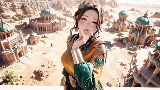 Green Gold Queen Coronation! Lazy side-lying in the desert palace, fingers teasing hair and veil, sun-kissed skin glistening.