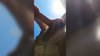 julian spurrts impure cum shot while walking down the street