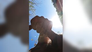 julian spurrts impure cum shot while walking down the street