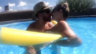 Preggy Pool Sex Young MILF! Putting on a Show for the Neighbors
