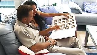 Dark haired MILF with big titties gets snatch licked and screwed