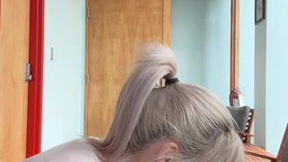 Office wench sucks bosses knob