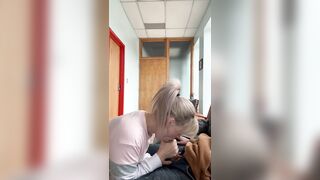 Office wench sucks bosses knob