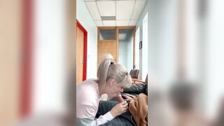 Office wench sucks bosses knob