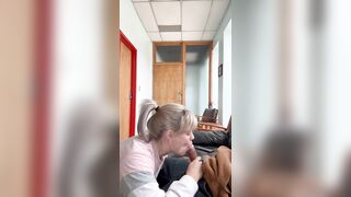 Office wench sucks bosses knob